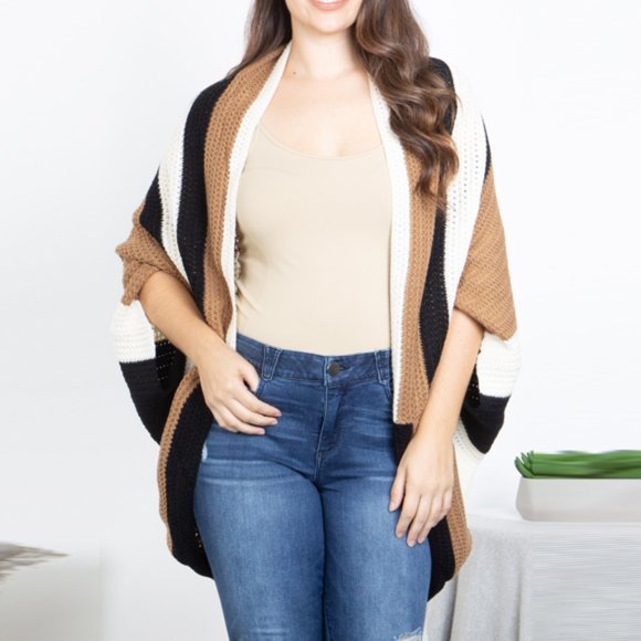 Cozy and Chic: Ribbed Cocoon Cardigan Stylish Striped Waffle Rib | Plus Size - Picture 3 of 7